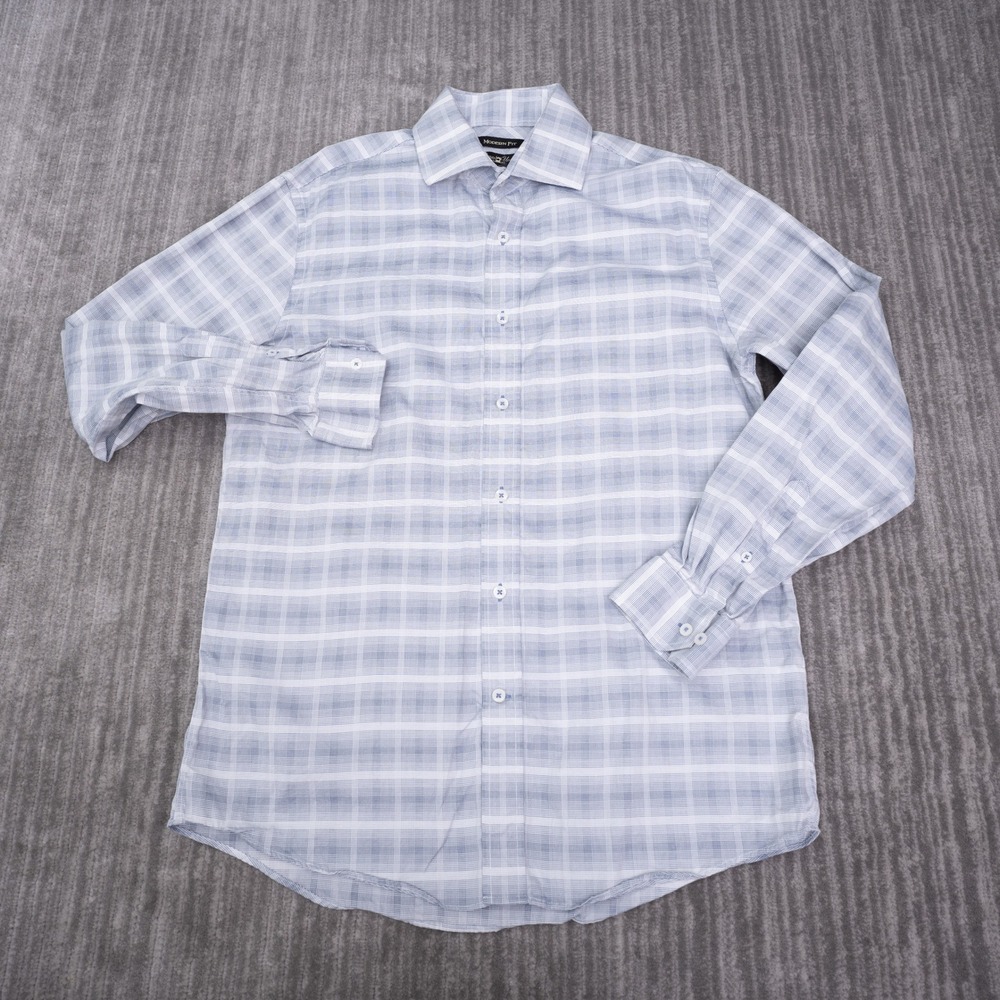 Pronto Uomo Button Up Shirt Mens L Blue White Plaid Good Modern Fit